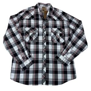 Coevals Club Mens XXL Western Snap Shirt Black White Red Plaid Long Sleeve New